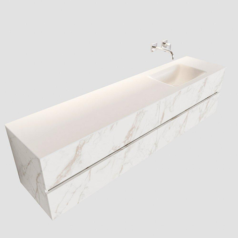 MONDIAZ VICA Ensemble de meuble salle de bain - 200cm - 4 tiroirs - lavabo Cloud à droite - 0 trou de robinet - solid surface marbre carrara SW410462