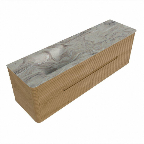 Mondiaz CIRO-DLUX Badkamermeubelset - 160x45x50cm - Solid surface wastafel Glace - 1 wasbak Links - zonder kraangaten - 4 lades - Oak SW1530832