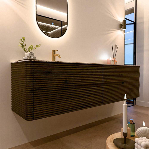 Mondiaz CIRO-DLUX Ensemble de meubles de salle de bains - 190x45x50cm - Plan vasque solid surface Meli - 1 lavabo à gauche - 1 trou de robinet - 4 tiroirs - Shadow SW1532547