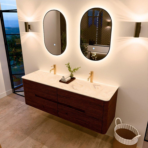 Mondiaz CIRO-DLUX Badkamermeubelset - 150x45x50cm - Solid surface wastafel Ostra - 2 wasbak Dubbel - 2 kraangaten - 4 lades - Ruby SW1531772