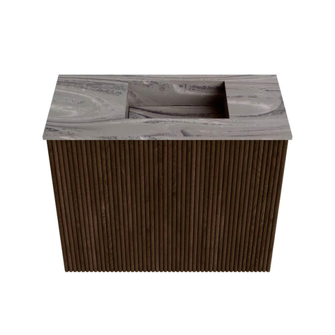 Mondiaz JOYA-DLUX 50cm toiletmeubel - kleur Walnut - Wastafel FAYE positie Rechts 1 kraangat kleur Sombra. SW1424732