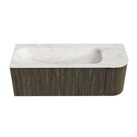 Mondiaz KURVE-DLUX Ensemble de meuble de salle de bains - 125x46x40cm - 1 tiroir - 1 porte - lavabo solid surface - gauche - sans trou de robinet - Shadow SW1414465
