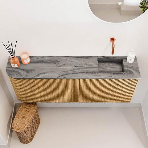 Mondiaz JOYA-DLUX 111.6cm toiletmeubel - ronding links kleur Oak - Wastafel FAYE positie Rechts Zonder kraangat kleur Sombra. SW1424292