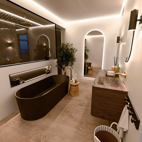 Mondiaz CIRO-DLUX Badkamermeubelset - 130x45x50cm - Solid surface wastafel Oza - 1 wasbak Rechts - zonder kraangaten - 4 lades - Dusk SW1533275