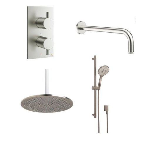 Crosswater MPRO Inbouwdoucheset - 30cm hoofddouche - wandarm - glijstangset - ronde handdouche - geborsteld RVS SW999826