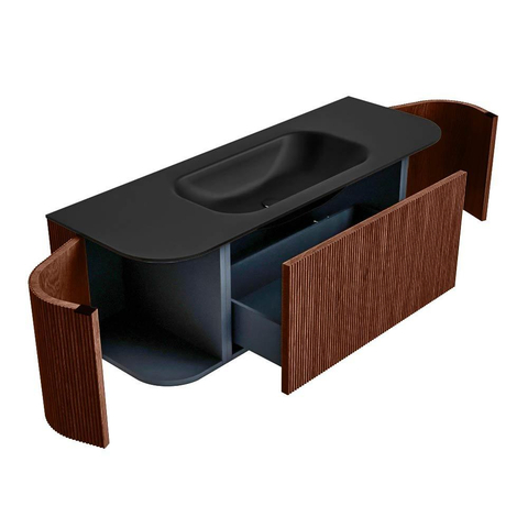Mondiaz KURVE Badkamermeubelset - 130x46x40cm - 1 lade - 2 deuren - wastafel solid surface - midden - zonder kraangat - Ruby SW1415421