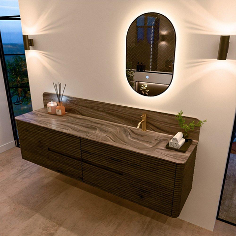 Mondiaz CIRO-DLUX Badkamermeubelset - 190x45x50cm - Solid surface wastafel Sombra - 1 wasbak Rechts - 1 kraangat - 4 lades - Shadow SW1532841