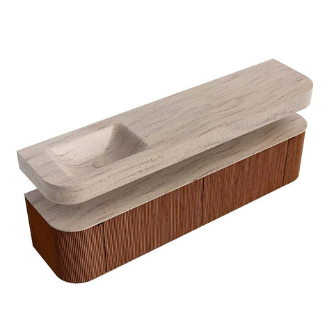 MONDIAZ THOR-DLUX Meuble de salle de bains - 190cm - arrondi gauche + droite - couleur Ruby - 2 tiroirs - 2 portes - Vasque suspendue CLOUD Gauche 1 trou de robinet - couleur Saba SW1466666