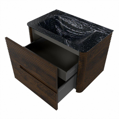 Mondiaz CIRO-DLUX Ensemble meuble de salle de bains - 70x45x50cm - Lavabo solid surface Lava - 1 vasque au milieu - sans trous de robinet - 2 tiroirs - Noyer SW1530142
