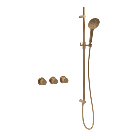 Fortifura Nebbio Badcombinatie-set - thermostaatkraan - glijstang - met geïntegreerde - wandaansluitbocht - gladde doucheslang - ronde handdouche - badvulcombinatie - PVD - geborsteld messing (goud) SW1238078