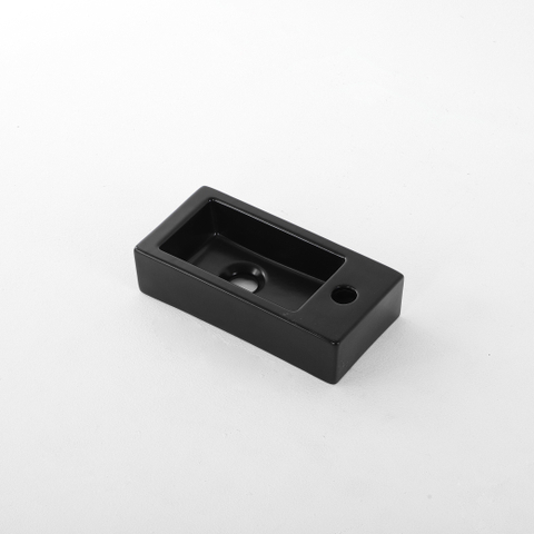 FugaFlow Efficiente Pietra Ensemble de fontaine - 37,5x18,5x9cm - céramique - trou de robinet à droite - robinet de fontaine gunmetal - bouchon de vidange - siphon abaissé - Noir mat SW1442209