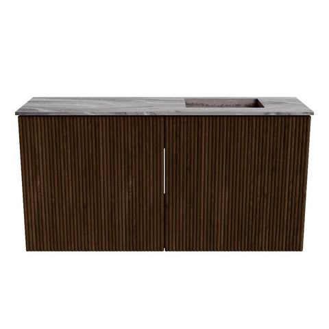 Mondiaz JOYA-DLUX 80cm toiletmeubel - kleur Walnut - Wastafel FAYE positie Rechts Zonder kraangat kleur Sombra. SW1424721