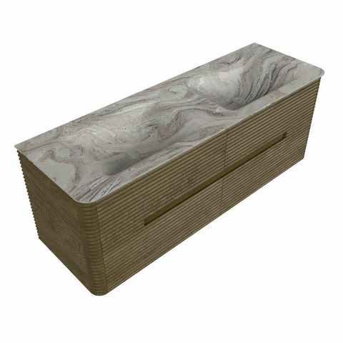 Mondiaz CIRO-DLUX Meuble de salle de bains set - 140x45x50cm - Vasque solid surface Glace - 2 bassins Double - sans perçage pour robinet - 4 tiroirs - Dusk SW1532985