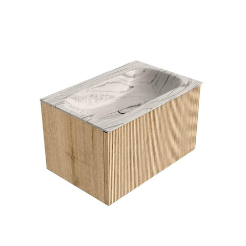 MONDIAZ KURVE-DLUX 70cm badmeubel kleur Oak met 1 lade en 0 deuren. Wastafel BIG SMALL Midden 1 kraangat Nata. SW1432073
