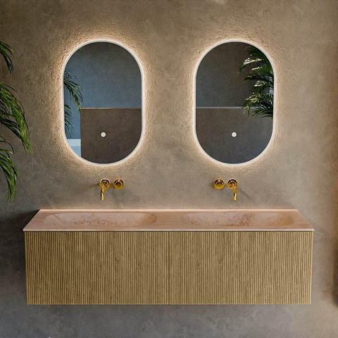 MONDIAZ KURVE-DLUX 150cm badmeubel kleur Dusk met 2 lades en 0 deuren. Wastafel STOR SMALL Dubbel zonder kraangat Saba. SW1433394