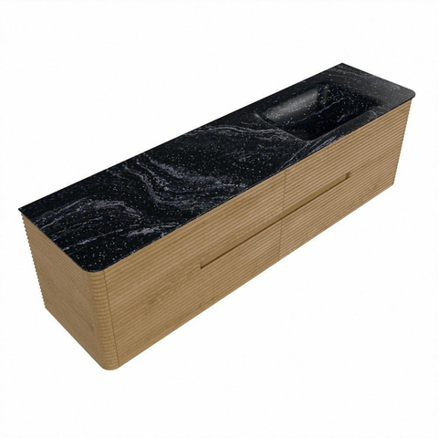 Mondiaz CIRO-DLUX Ensemble de meubles de salle de bains - 180x45x50cm - Vasque solid surface Lava - 1 lavabo à droite - 1 trou de robinet - 4 tiroirs - Chêne SW1530977