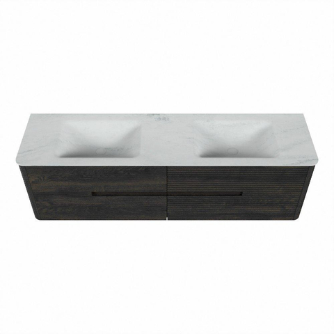 Mondiaz CIRO-DLUX Badkamermeubelset - 170x45x50cm - Solid surface wastafel Opalo - 2 wasbak Dubbel - 2 kraangaten - 4 lades - Shadow SW1532432