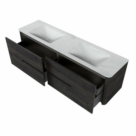 Mondiaz CIRO-DLUX Meuble de salle de bains - 170x45x50cm - Plan-vasque Solid surface Opalo - 2 vasques Double - 2 trous de robinetterie - 4 tiroirs - Shadow SW1532432