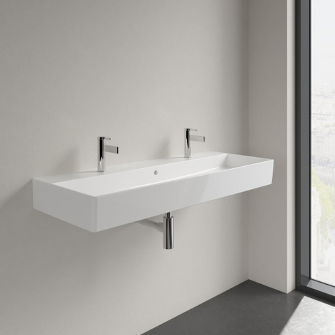 Villeroy & Boch memento 2.0 wastafel onderzijde - geslepen - 120x47cm - met overloop - 2 kraangaten CeramicPlus - White Alpine (glans wit) SW336067