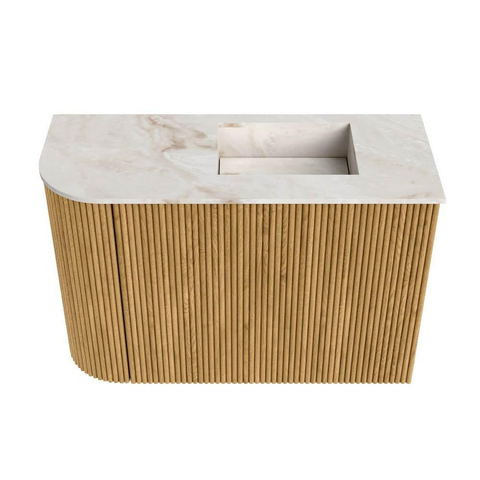 Mondiaz JOYA-DLUX 61.6cm meuble de toilette - arrondi gauche couleur Chêne - Vasque FAYE position Droite Sans trou de robinet couleur Frappe. SW1426199