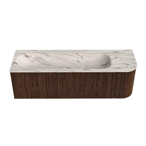 MONDIAZ KURVE-DLUX Meuble de salle de bains 145cm arrondi Droite couleur Walnut avec 1 tiroir et 1 porte. Lavabo BIG LARGE Gauche 1 trou de robinet Nata. SW1432201