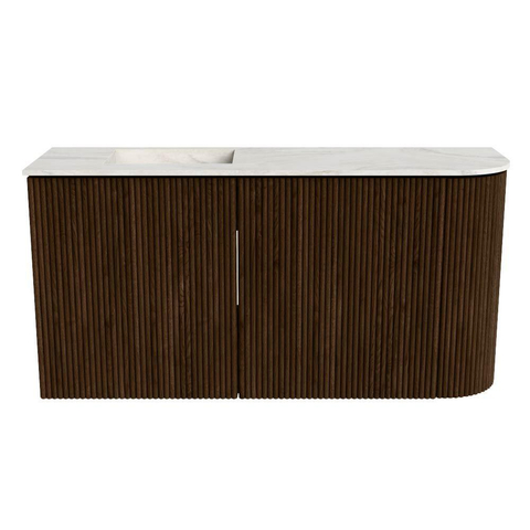 Mondiaz JOYA-DLUX 81.6cm toiletmeubel - ronding rechts kleur Walnut - Wastafel FAYE positie Links Zonder kraangat kleur Ostra. SW1422638