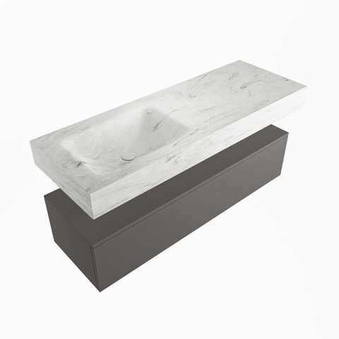 Mondiaz ALAN-DLUX Ensemble de meuble - 130cm - meuble Dark grey mat - 1 tiroir - Lavabo Cloud Opalo suspendu - vasque Gauche - 0 trous de robinet SW806495