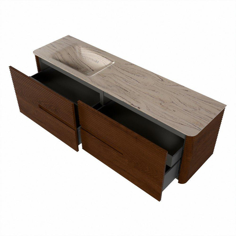 Mondiaz CIRO-DLUX Meuble de salle de bains - 170x45x50cm - Plan vasque solid surface Arena - 1 lavabo à gauche - 1 trou de robinet - 4 tiroirs - Ruby SW1531725