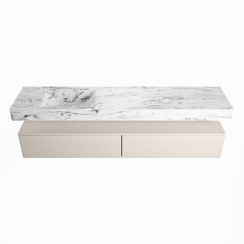 Mondiaz ALAN-DLUX Ensemble de meuble - 200cm - meuble Linen mat - 2 tiroirs - Lavabo Cloud Glace suspendu - vasque Gauche - 0 trous de robinet SW806097
