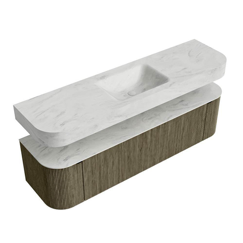 MONDIAZ THOR-DLUX 170cm meuble de salle de bains arrondi gauche + droite couleur Shadow avec 1 tiroir et 2 portes. Vasque suspendue CLOUD Milieu 1 trou de robinet couleur Opalo. SW1465538