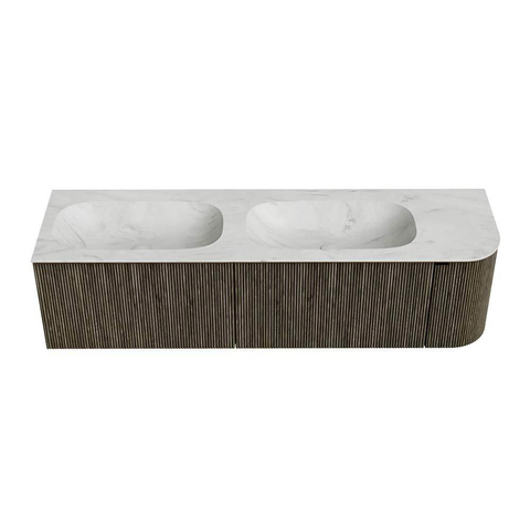 Mondiaz KURVE-DLUX Ensemble meuble de salle de bains - 165x46x40cm - 2 tiroirs - 1 porte - lavabo solid surface - double / gauche - 2 trous de robinet - Shadow SW1414109