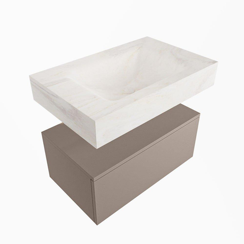 Mondiaz ALAN-DLUX Ensemble de meuble - 70cm - meuble Smoke mat - 1 tiroir - Lavabo Cloud Ostra suspendu - vasque Centre - 0 trous de robinet SW807434