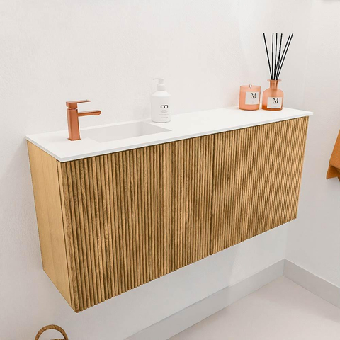Mondiaz JOYA Meuble de salle de bains 90cm - couleur Oak - Vasque FAYE position Gauche 1 trou de robinet couleur Talc SW1421128