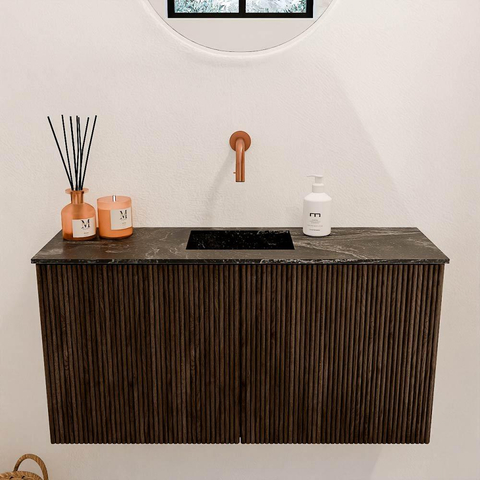 Mondiaz JOYA-DLUX Meuble de salle de bains 80cm - couleur Walnut - Vasque FAYE position Milieu Sans trou de robinet couleur Lava SW1422445