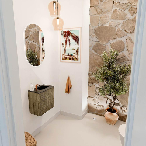 Mondiaz JOYA-DLUX 40cm toiletmeubel - kleur Dusk - Wastafel FAYE positie Rechts 1 kraangat kleur Lava. SW1423192