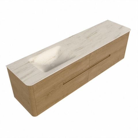 Mondiaz CIRO-DLUX Meuble de salle de bains - 180x45x50cm - lavabo solid surface Meli - 1 vasque à gauche - 1 trou de robinet - 4 tiroirs - Chêne SW1531427