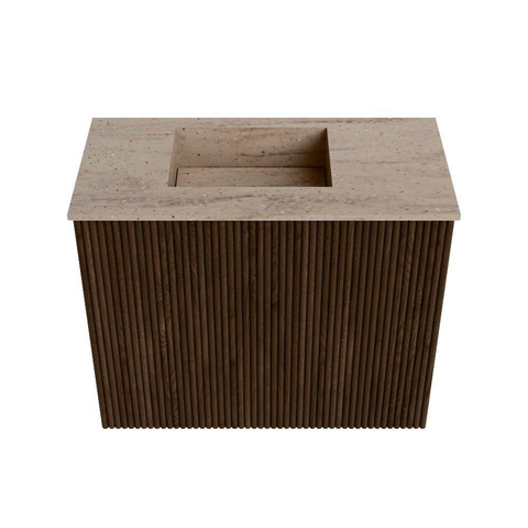 Mondiaz JOYA-DLUX 50cm toiletmeubel - kleur Walnut - Wastafel FAYE positie Links 1 kraangat kleur Saba. SW1424624
