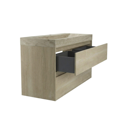 Forzalaqua Ibiza Badkamermeubelset - 120x50x70cm - 4 lades - travertin wastafel - 1 kraangat - steunenset - afvoerplug - smoke SW1476884