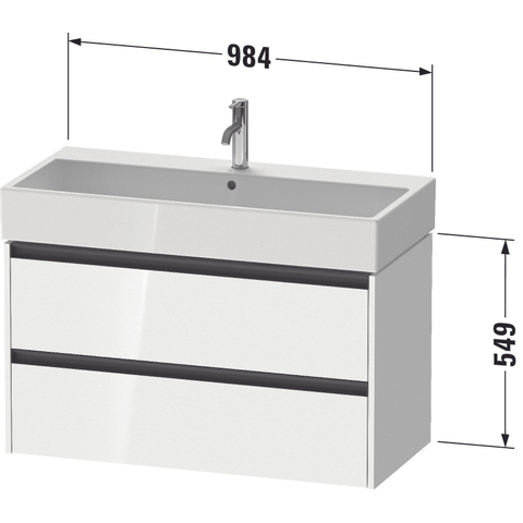 Duravit Ketho 2 meuble sous-lavabo avec 2 tiroirs 98.4x46x54.9cm avec poignées anthracite graphite mat SW772039