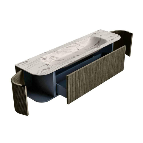 MONDIAZ KURVE-DLUX Meuble de salle de bains 170cm arrondi gauche + droite couleur Shadow avec 1 tiroir et 2 portes. Lavabo BIG LARGE central 1 trou de robinet Nata. SW1432302