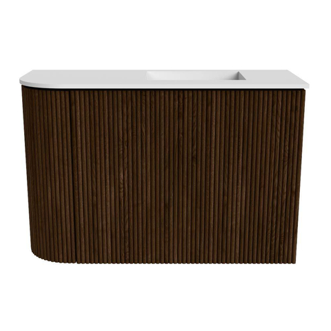 Mondiaz JOYA 61.6cm toiletmeubel - ronding links kleur Walnut - Wastafel FAYE positie Rechts Zonder kraangat kleur Talc. SW1421281