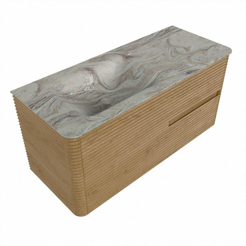 Mondiaz CIRO-DLUX Badkamermeubelset - 110x45x50cm - Solid surface wastafel Glace - 1 wasbak Links - 1 kraangat - 2 lades - Oak SW1530813
