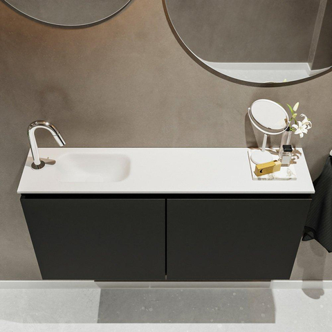 MONDIAZ TURE Toiletmeubel 100x23x50cm met 1 kraangaten 2 deuren urban mat Wastafel Eden links Solid Surface Wit SW474931