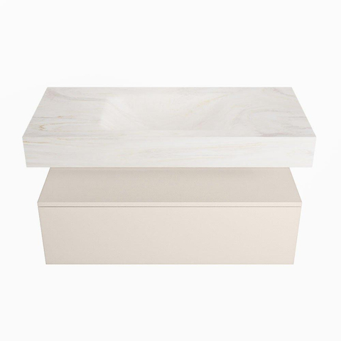 Mondiaz ALAN-DLUX Ensemble de meuble - 100cm - meuble Linen mat - 1 tiroir - Lavabo Cloud Ostra suspendu - vasque Centre - 0 trous de robinet SW807423