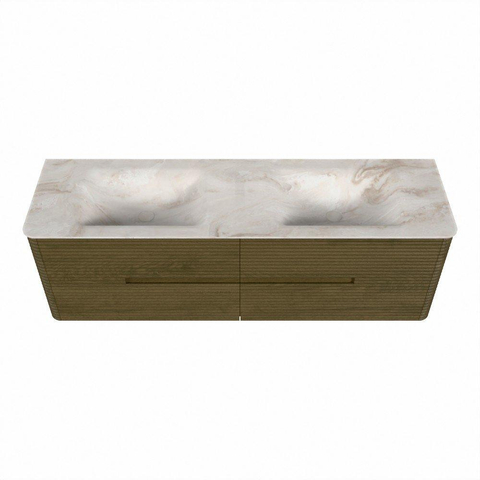 Mondiaz CIRO-DLUX Ensemble de meubles de salle de bains - 160x45x50cm - Plan vasque solid surface Frappe - 2 cuves Double - 2 trous de robinetterie - 4 tiroirs - Dusk SW1532836