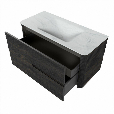 Mondiaz CIRO-DLUX Badkamermeubelset - 100x45x50cm - Solid surface wastafel Opalo - 1 wasbak Midden - zonder kraangaten - 2 lades - Shadow SW1532394