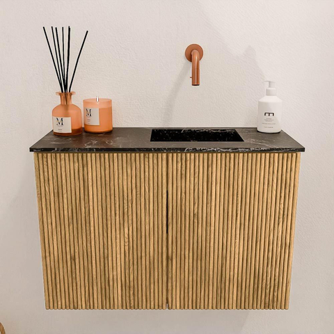 Mondiaz JOYA-DLUX 60cm toiletmeubel - kleur Oak - Wastafel FAYE positie Rechts Zonder kraangat kleur Lava. SW1422042