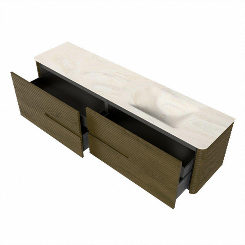 Mondiaz CIRO-DLUX Badkamermeubelset - 190x45x50cm - Solid surface wastafel Ostra - 1 wasbak Rechts - 1 kraangat - 4 lades - Dusk SW1533468