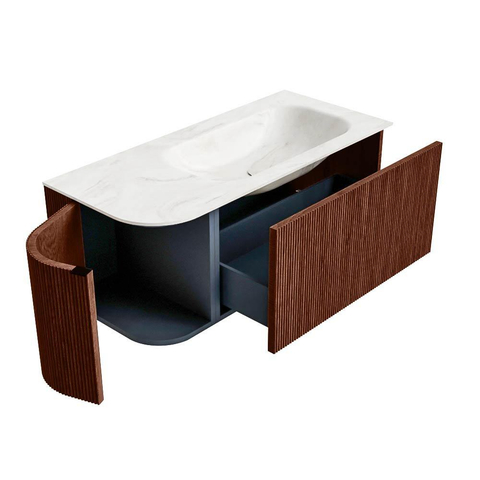 Mondiaz KURVE-DLUX Badkamermeubelset - 105x46x40cm - 1 lade - 1 deur - wastafel solid surface - rechts - zonder kraangat - Ruby SW1415831