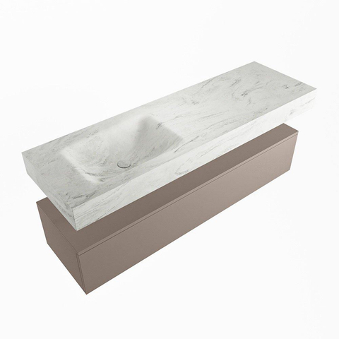 Mondiaz ALAN-DLUX Ensemble de meuble - 150cm - meuble Smoke mat - 1 tiroir - Lavabo Cloud Opalo suspendu - vasque Gauche - 1 trou de robinet SW806547
